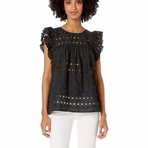 Kate Spade Black Eyelet Blouse with Ruffle Sleeves